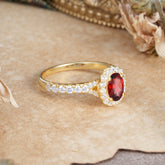 1 Carat Oval Cut Garnet Engagement Ring Half Eternity Halo Promise Ring